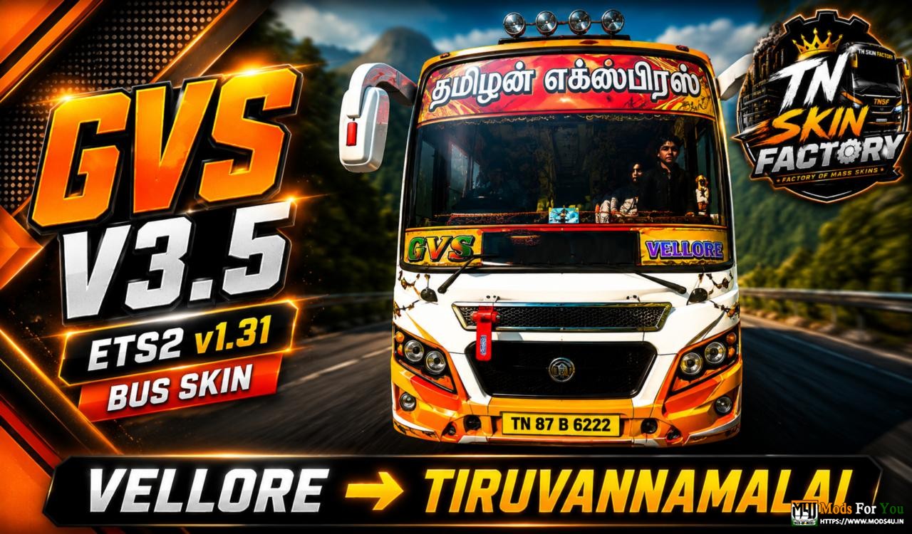 GVS RAMJAYAM BUS V3.5 Skin | Tiruvannamalai To vellore | ETS2 V1.31 Tamil